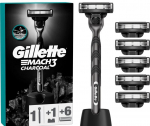 Skustuvo rinkinys Gillette Mach3 Charcoal vyrams: skustuvas + 6 skutimosi peiliukai + stovelis
