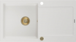Granitinė virtuvinė plautuvė Mexen Leo su sifonu, balta/auksinė