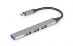 Gembird Usb-c 3.0/2.0 Hub, 4 prievadai, sidabrinis, Juoda