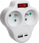 Dvigubas elektros lizdo &scaron;akotuvas su USB ir USB‑C įkrovikliu 2,4 A Maclean
