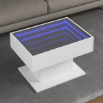 Kavos staliukas su led, baltas, 70x50x45cm, apdirbta mediena