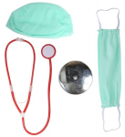 Rinkinys Doctor (kepurė, veido kaukė, veidrodis, stetoskopas)