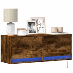 Sieninė tv spintelė su led lemputėmis, dūminė, 100x31x35cm