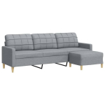 Trivietė sofa su pakoja, &scaron;viesiai pilka, 210cm, audinys