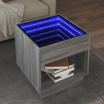 Kavos staliukas su infinity led lemputėmis, pilkas, 50x50x50cm