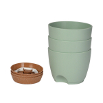 Sodo vazonai,Plastikinis gėlių vazonas su lėk&scaron;te, 3 rinkinys, vidaus ir balkonui, žalias, 10,5*16,5*15 cm