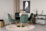 Valgomasis stalas ir kėdės rinkinys, Estelle ir aksominis, &oslash;106xA75 cm ir 66x88.5x50 cm, juoda ir žalia