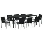 vidaXL Sodo valgomojo komplektas 9 pcs Juoda ir pilka PE ratanas