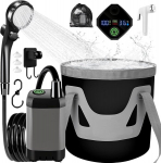 Piimnt Kempinginis du&scaron;as, 6000 Mah kempinginio du&scaron;o akumuliatorius su temperatūros ekranu ir sulankstomu kibiru, mobilus du&scaron;as kempingui, lauko du&scaron;as, naminiams gyvūnams, avarinis