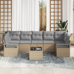 8 Vnt. Lauko Sofų Komplektas Su Pagalvėlėmis Smėlio Poli Ratanas,2-vietė Lauko Sofa Su Pagalvėlėmis Smėlio Poli Ratanas