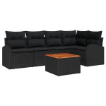 6 dalių sodo sofa su pagalvėmis Juoda Poli ratanas Akacijos