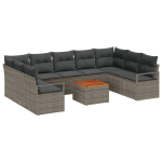 10 dalių Sodo Sofa Komplektas su Pagalvėmis Pilka Poli Ratanas Akacija,2-seater Sodo Sofa su Pagalvėmis Pilka Poli Ratanas