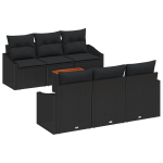 7 dalių sodo sofa komplektas su pagalvėlėmis Juoda Poliratanas Akacija