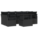 7 dalių sodo sofos komplektas su pagalvėlėmis Juodo poli ratano,2 vietų sodo sofa su pagalvėlėmis Juodo poli ratano