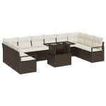 11 dalių sodo sofa rinkinys su pagalvėlėmis ruda poli ratanas,2 vietų sodo sofa su pagalvėlėmis ruda poli ratanas