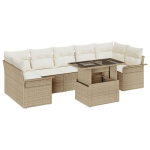 8 dalių Sodo Sofa Rinkinys su Pagalvėlėmis Smėlio Poli Ratanas,2 vietų Sodo Sofa su Saugojimu ir Pagalvėlėmis Smėlio Poli Ratanas