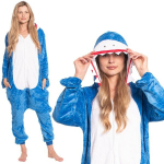 Moteri&scaron;ka Vientisa Pižama Kigurumi Kombinezonas Mėlynas Ryklys 155-165 Cm M