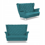 Carol turkio spalvos atlo&scaron;as sofa, skandinavi&scaron;ka dvivietė sofa su spyruoklėmis, Family Meble