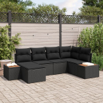 6 dalių sodo sofa komplektas su pagalvėmis juodas poliratanas akacijos