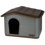 KERBL Outdoor plastic kennel for cats or dogs Size M - 75 x 59 x 55 cm - Grey and brown -