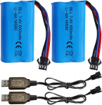 2 vnt. 7.4V 600mAh 2S Li-ion baterijų rinkinys su SM-3P jungtimi ir USB įkrovimo laidais &ndash; Yunique Green-Clean-Power &ndash; Suderinamas su DE82, TK3086B, TK-3082B, G20601 ir Stunt Flip Car RC automobiliais