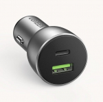 Greitas automobilinis įkroviklis USB ir USB-C, 36W, pilkas