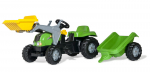 Minamas pedalais traktorius su priekiniu krautuvu ir priekaba Rolly Toys RollyKid-X, žalias