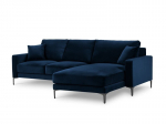 De&scaron;inioji kampinė velvet sofa Venus, 4 sėdimos vietos, tamsiai mėlyna