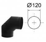 90&deg; lenkimas su revizija. Juodas metalas 2 mm. D-120 mm.