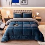 Pliu&scaron;inė dvispalvė avių vilnos žieminė antklodė, Mėlyna