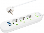 Prailginimo laidas su 3 Usb ir 3 lizdais, 2m, jungikliu