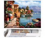 Tapybos pagal skaičius rinkinys &bdquo;Italijos miestelis prie ežero&ldquo; (40&times;50 cm, be rėmelio) su auk&scaron;tos kokybės akriliniais dažais &ndash; kūrybi&scaron;ka veikla ir romanti&scaron;kas paveikslas jūsų namams.