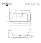 Vonia Besco Assos S-Line Black&White Matt, 160 x 70 cm, su klik-klak chrome valomu i&scaron; vir&scaron;aus