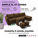 Didelis kampinis sofos komplektas su staliuku ir pufais Simple XL St Combo Rudo