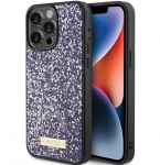 iPhone 15 Pro - rožinis Guess Rhinestone Metal Logo dėklas