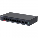 Dahua DH-CS4010-8GT-110 valdomas jungiklis, 10 RJ-45 prievadai, 8 PoE prievadai, 20 Gbit/s, 54 V, metalinis korpusas, Juoda