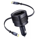 Baseus 60w automobilinė įkroviklio stotelė su 2 Usb-c laidais