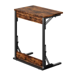 Sulankstomas C formos &scaron;oninis staliukas su metaliniu rėmu ir reguliuojamomis kojomis, naudojamas kaip TV staliukas, 60 x 37 x 71 cm, rudas, 1 vnt.