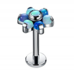 Titaninis labretas su gėle ir mėlynu opalu, 1.2/6 mm