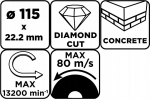 Deimantinis pjovimo diskas 115 mm betonui, plytoms, sausam pjovimui