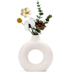Keraminė Apvali Dekoratyvinė Gėlių Vaza Donut 18X19,3 Cm Balta, 18 x 19 cm