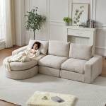 Chenille modulinė sofa su gultu, be rėmo, L-formos, sukompresuota, be montavimo