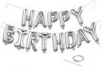 Sidabrinės &bdquo;Happy Birthday&ldquo; raidžių folijos balionai gimtadieniui, 16