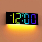 Didelis skaitmeninis laikrodis 12", LED, RGB spalvos, DST, nakties &scaron;viesa, klasėms, miegamajam, juodas