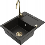 Mexen Enzo granitinis plautuvės komplektas su čiaupu Telma, juoda/auksinė - 6506-75-670200-50, 576x465x174 mm