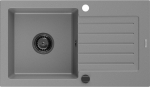 Mexen Pablo granito plautuvė su vienu dubeniu ir drenažu, 752 x 436 mm, pilka, juodas sifonas - 6510751010-71-B, 752 x 436 x 161 mm