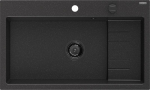 Mexen Omar granito plautuvė 1-skyrelis 800 x 480 mm, juoda/sidabrinis metalikas, juodas sifonas - 6520801005-73-B, 800 x 480 x 210 mm