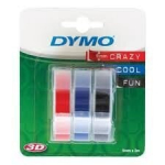 dymo originalios juostos kasetė, dymo, s0847750, baltas spausdinimas/juodas, mėlynas, raudonas pagrindas, 3 m, 9 mm, 1 lizdinė plok&scaron;telė/3 vnt., 3d