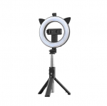 Asmenukių lazda ("Selfie sticks") &bdquo;iLike&ldquo; universali asmenukių rankena, trikojis ir žiedinis ap&scaron;vietimas su &bdquo;Bluetooth&ldquo; ir juodas