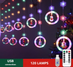USB maitinamas kalėdinės lemputės LIVMAN XY-006 su 10 apskritimų ir juose esančiomis kalėdinėmis dekoracijomis, 8 ap&scaron;vietimo režimais ir nuotolinio valdymo pultu, 3m, 120LED diodų